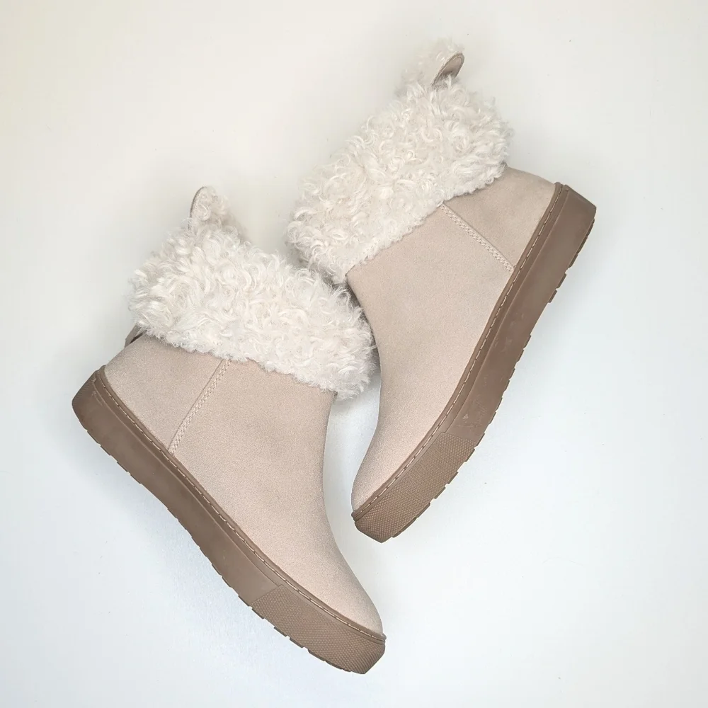 Cougar Tan Suede Faux Shearling Ankle Boots Booties Waterproof Women Size 7